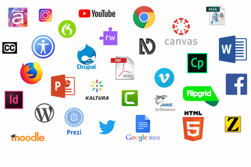 Logos for numerous instructional, design, productivity, and other software products